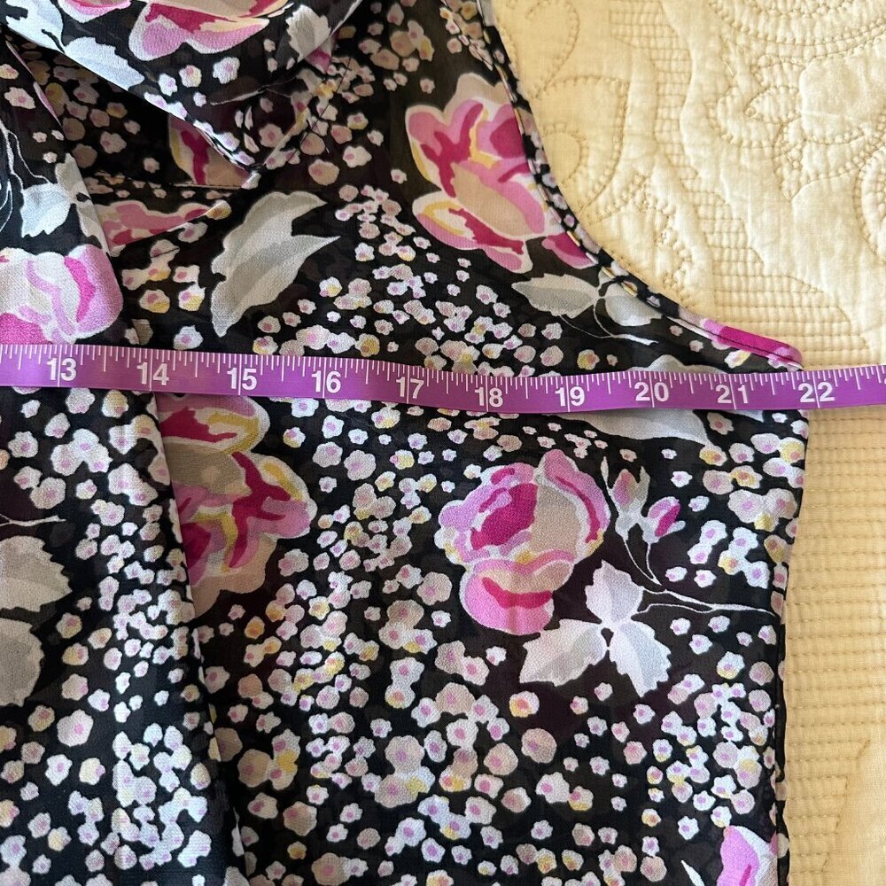 Flowy gauzy semi-sheer floral sleeveless tank tie front women's size L - Picture 7 of 8